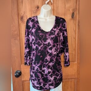 LC Lauren Conrad Purple and Black‎ Floral Blouse